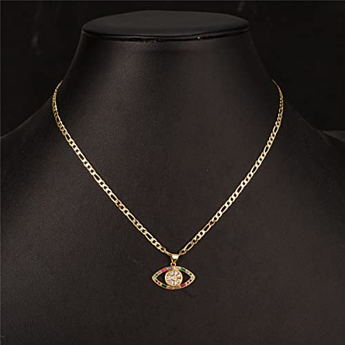 Evil Eye Necklace for Women 14K Gold Plated White Color Cubic Zirconia Inlay Evil Eye Pendant Necklace 3mm Figaro Chain Necklace 18/22 inches4