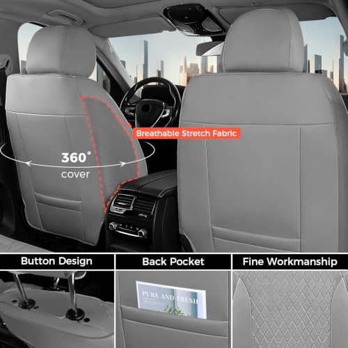 Image of Coverado Car Seat Covers Full Set, Leather Seat Covers for Cars, Waterproof Car Seat Protectors, Durable Front and Back Car Seat Cushions Automotive Seat Covers Universal Fit for Most Cars, Gray