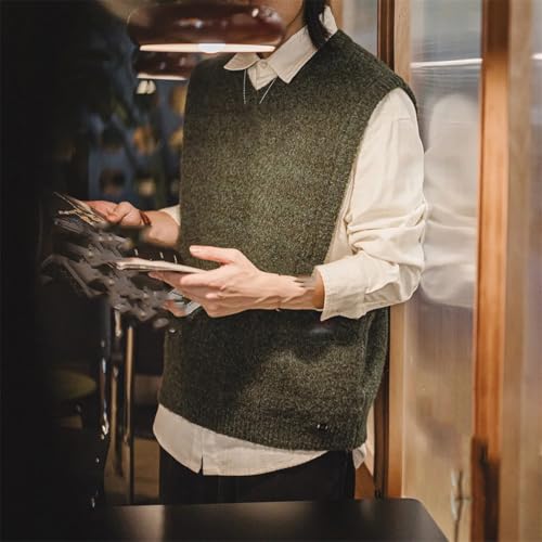Men's Vintage Pullover V-Neck Knit Vest Solid Sleeveless Waistcoat Winter Layering Sweater3