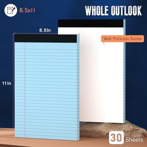 Image of 3 Pack Blue Legal Pads 8.5 x 11 Note Pads, Wide Ruled Notepads 8.5 x 11