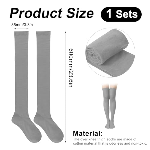 Image of KINBOM 1 Pair Thigh High Socks, Cotton Soft Knee High Long Stockings Leg Warmers for Women Girls Christmas Cosplay (Light Gray), 23.6inch