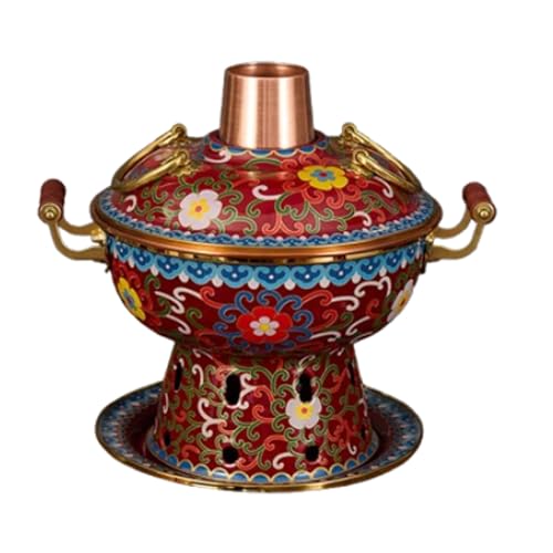 Olla caliente de estilo chino, olla caliente de cobre de Beijing, olla esmaltada, olla caliente para bufé, olla de sopa caliente de cobre para una sola persona, olla resistente para uso doméstico