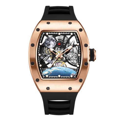 Image of ALIX AL2930 Skeleton Automatic Watch for Men Space Edition Astronaut & Moon Dial with Soft Silicone Strap