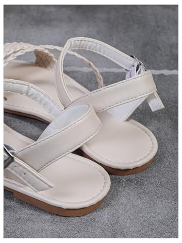 OYOANGLE Girl's Braided Open Toe Flat Sandals Casual Summer Buckle Ankle Strap Sandal4