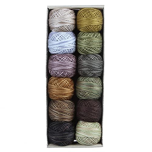 Image of Valdani Pearl Cotton Sz 8 | Cottage Garden Earthen Greens | 12 Balls 73 Yds | 12-Ball Collection, Hand-Dyed Egyptian Cotton, Colorfast, Size 8 (67m /73 yds, 10g ball), Non-Divisible