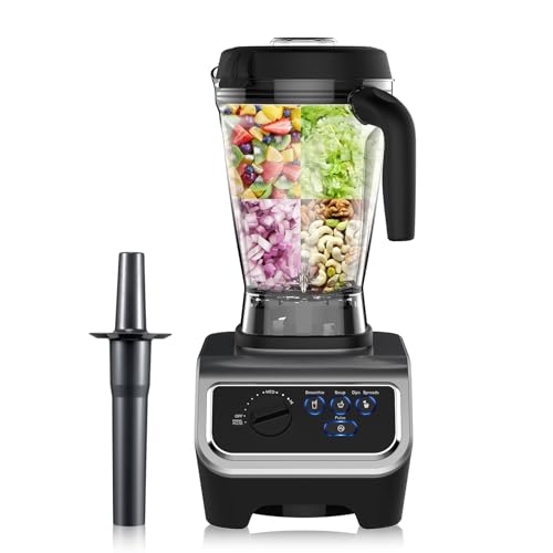 iCucina Licuadora de 1500 W para cocina con programas de mezcla preestablecidos, batidora de grado profesional de 64 onzas para batidos, sopas, inmersiones, mantequilla de nueces, tarro Tritan sin BPA