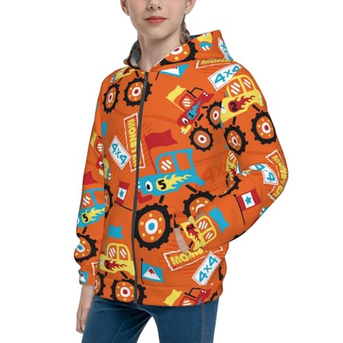 Monster Truck Kids Pullover Hoodies Boys Zip Up Sweatshirts Girls Athletic Clothes with Pocket