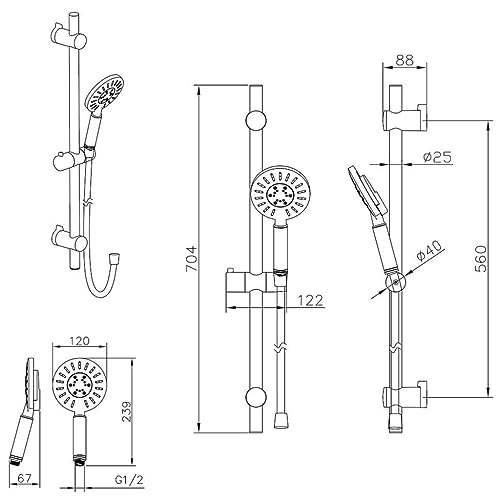 Tiger Tyne Duschssystem mit Handbrause, Edelstahl, Schwarz, Duschstange mit höhenverstellbarem Brausehalter, Duschkopf mit 3 Strahlarten, Wasserspar- und Anti-Kalk-Funktion, inkl. Brauseschlauch