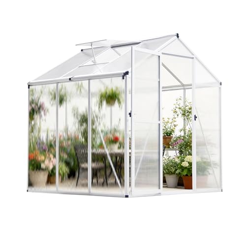Gegaden Gewächshaus Aluminium für den Garten |Mit Fundament| 177*181*193 cm | Vielseitig nutzbar als Treibhaus Gartenhaus Winterfest Aufzucht Tomatenhaus Frühbeet und Pflanzenhaus Weiß
