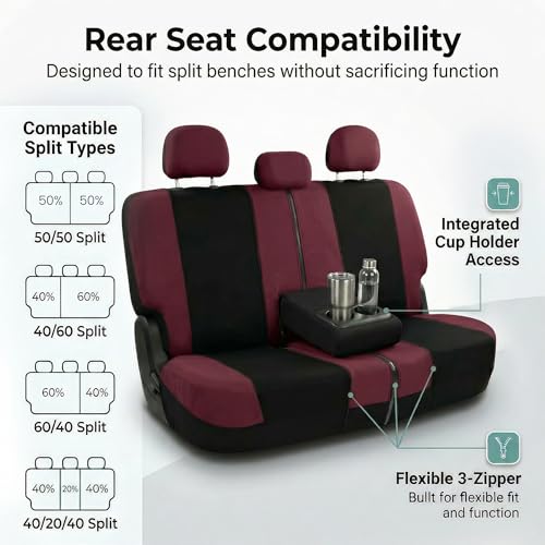 Image of FH Group Car Seat Covers Rear Set Cloth - Universal Fit Automotive Seat Covers, Low Back Front Seat Covers, Solid Back Seat Cover, Washable Car Seat Cover for SUV, Sedan and Van Burgundy