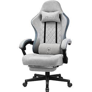 GTPLAYER Fabric Gaming Chair with Footrest, Computer Desk Chair with Pocket Spring Cushion, Home Office Chair Ergonomic High Back Support Lumbar Support Heavy Duty Wide, Gray