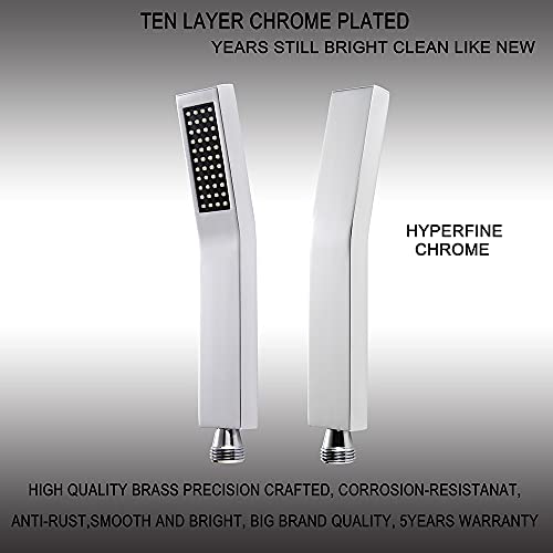Asyas Square Solid Brass Handheld Shower Head High Pressure Single Function Hand Shower Head Sprayer Chrome #TOP3