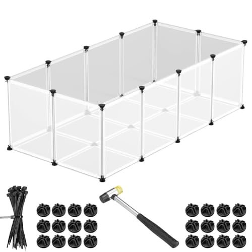 BAKAJI Recinto per Animali Piccola Taglia Personalizzabile in Plastica con Pavimento Antiscivolo, Recinzione Componibile, Fondo Trasparente, Porcellini d'India, Criceti, Conigli (143 x 73 x 46 cm)