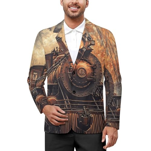 Steam Train in The Autumn Forests Funny Suits Blazer for Men Business Jacket 2 Button Sport Coat Wedding Office