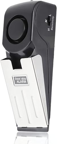 Sonew Alarma de tope de puerta en forma de cuña de 120 dB, sistema de seguridad de viaje para el hogar, alerta inalámbrica antirrobo (no incluye