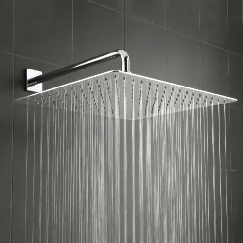 Image of Plantex Stainless Steel 12 Inch Rain Flow Overhead Shower with Water Saving Nozzle /Bathroom Shower /Adjustable Shower Head for Bathroom without Arm - (APS-617-Chrome)