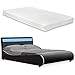 Corium Lit Double Rembourré Éclairage LED Integré Sommier à Lattes Matelas Mousse à Froid 140 x 200 cm Housse Similicuir Noir Blanc