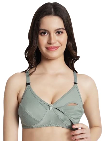 Women’s Cotton Front Open Nursing Bra – Non-Padded, Non-Wired Full Coverage Maternity & Feeding Bra with Easy Clip Closure