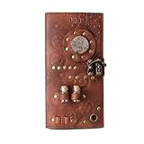 Doukeyi Steampunk Leather Wallet for Men and Women – Vintage Brown Gear Design Purse with Metal Clock and Bottle Decoration (FWT003BN)