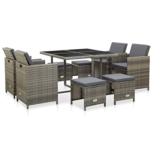 Genérico Set de Comedor de jardín 9 pzas y Cojines ratán sintético Gris,Mobiliario,Muebles de jardín,Conjuntos de jardín,Gris,46536
