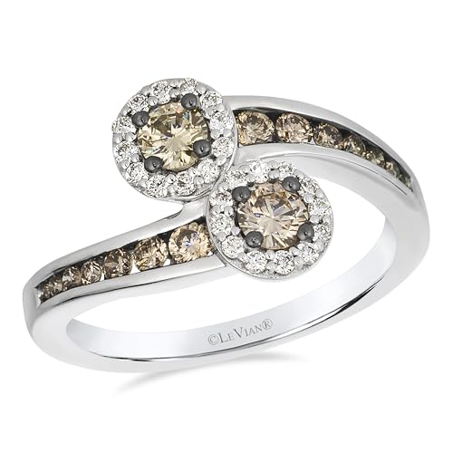 LE VIAN 3/4 Carat Vanilla and Chocolate Diamond Statement Ring for Women | 14k White Gold Spiral Design Ring for Her (G-H, Brown, VS2-SI1, 0.79 cttw) Promise Wedding Anniversary Size 6.5