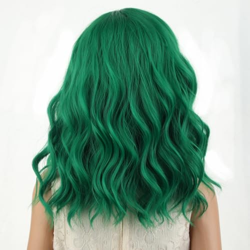 Image of PATTNIUM Kids Child Green Wig Short Curly Wavy Wig for Girls Dark Green Wigs Synthetic Hair Wigs