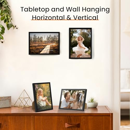 Image of upsimples 5x7 Picture Frame Set of 3, Made of High Definition Glass for 5 x 7 Black Frames, Wall and Tabletop Display Thin Border Photo Frame for Home Decor (Pack of 3)