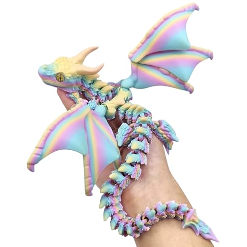 MsiDtsoy 双角ドラゴン 可動モデル 関節可動 置き物 龍 フィギュア おもちゃ 24cm レーザーカラー/蓄光カラー/マットレインボーカラー カラフルグラデーション 目色ランダム ドラゴンモデル PLA 玩具 車載 置物 インテリア雑貨 フィジェッ
