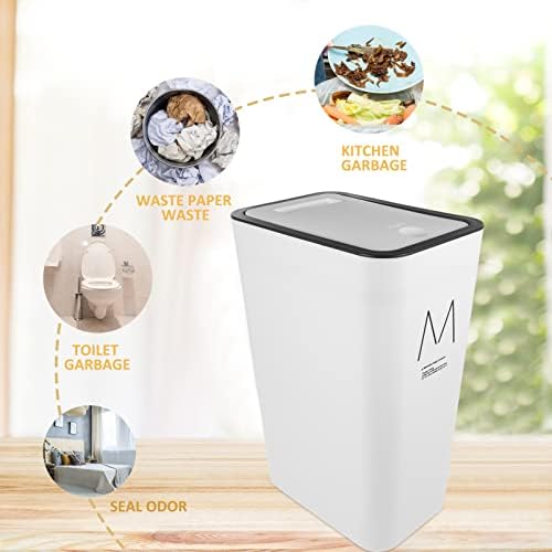 Alipis Bathroom Trash Can with Lid Garbage Can 10L Slim Trash Can Wastebasket Plastic Trash Bin for Bedroom Office Living Room Kitchen White
