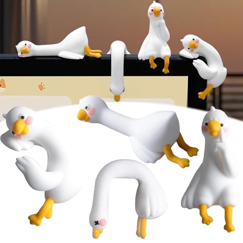 Image of Mini Lazy Ducks Desk Ornaments, Cute & Tiny Adorable Duck Figurine, Desk Adorable Duck Ornaments - Ornament Computer Monitor Decoration, Mini Desktop Computer/Vehicle Screen Decoration (1 Set)