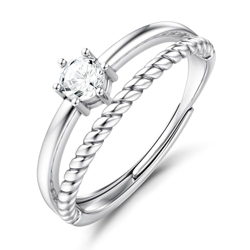 Adramata Anillo Mujer Plata de Ley 925 Anillos de Compromiso Ajustables Eterno Anillo de Promesa Anillos de Boda Aniversario Plata/Oro