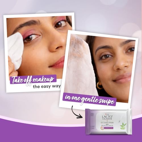 Image of Lacto Calamine Oil Control Face Wipes 30N each- Pack of 6 | Makeup Remover Wipes | Wet Tissue for Face With Neem, Aloe Vera & Niacinamide | Wet Wipes for Women & Men | Pararben & Alcohol Free