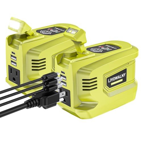 Image of LIVOWALNY 220W-250W Power Inverter Compatible with Ryobi 18V Battery, DC 18V to AC 110-120V Power Station with 1 AC Outlet, 2 USB, 1 Type-C & LED Light, for Camping Power Outage (No Battery) (2-Pack)