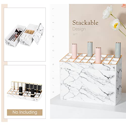 Lewondr Cotton Swab Holder Dispenser, [Detachable 2-Layer] Qtip Holder Cotton Bud Storage Cosmetic Canister Jar Box With Ps Dustproof Lid, Makeup Organizer For Cotton Pad Cotton Ball, Marble White #TOP5