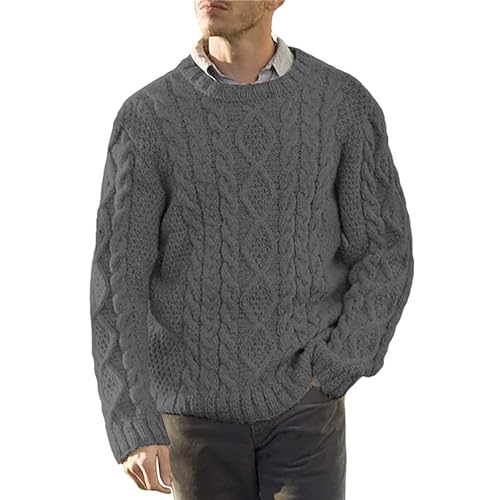 JEShifangjiusu Men'S Crewneck Sweater Casual Wool Blend Cable Knit Sweater Lightweight V Neck Solid Pullover With Pockets2