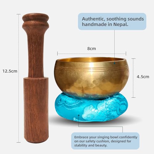 Tibetan Singing Bowl Set - Handmade for Mindfulness Meditation, Healing, and Relaxation,Complete with Cushions and Meditation Accessories - Perfect Spiritual Gift for Stress Relief & Chakra Healing - Image 3