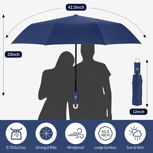 Image of Zemic UV Reversible Umbrella with Novelty Carabiner Handle, Travel-Friendly Umbrellas for Sun & Rain Protection, Windproof Compact, Automatic Open /Close, 8 Dual Ribs, Portable Umbrella for Men and Women