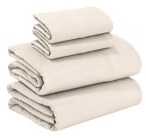 RUVANTI 100% Cotton Flannel Sheets Queen Size - 4 Piece Warm, Soft & Breathable, Deep Pocket, Double Brushed Cozy All Season Bedding Set, Sand