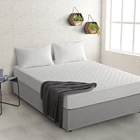 Natural Home 100% Organic Quilted Sateen Top Cotton Reverse Mattress Breathable Protector 150gsm Luxurious High Loft Filling Machine Washable with Reusable Self-Fabric Bag - White (King)