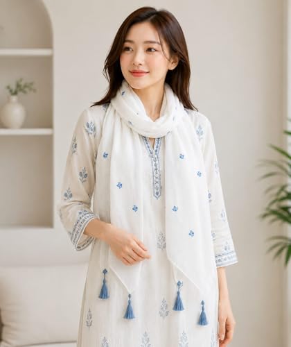 Image of floral printed cotton stoles /scarf /scarves for women, pure soft cotton for summer (Size-28inch x 72inch)