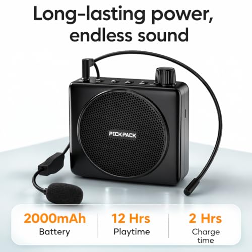 Image of Primate Voice Amplifier for Teachers with Wired Headset Mic, 10W Portable Speaker, Bluetooth 5.3, 12H Battery Backup, Lightweight Mic for Classroom Teaching, Tour Guides, Yoga Trainers & Presentations