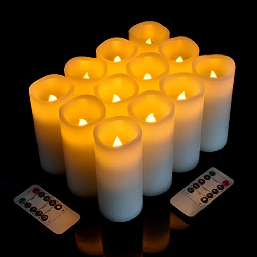 antizer Flameless Candles Battery Operated Real Wax LED Candles Set of 12 Battery Operated Candle with Remote Control for Party Wedding Holiday Decoration (D 2.2