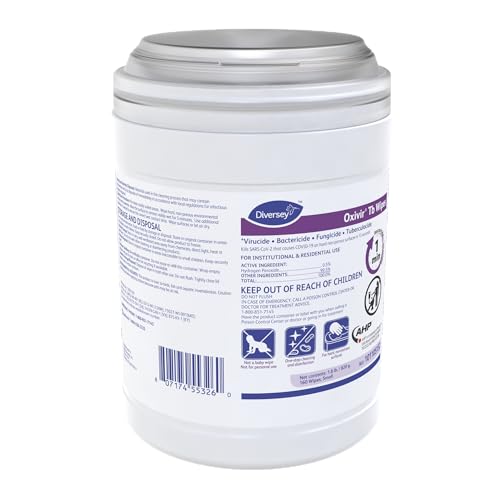 Image of Oxivir Diversey 101105152 Tb Disinfectant Small Wipes, Accelerated Hydrogen Peroxide Based Cleaner Disinfectant, Ready-to-Use, Unscented, 160-Wipes, 1-Canister (Pack of 4)