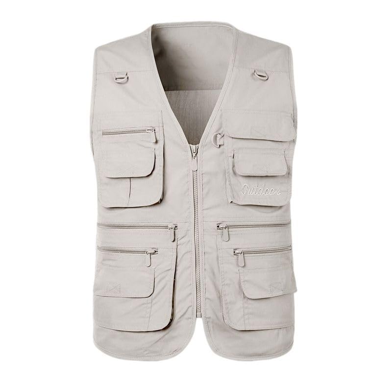 Gilet cargo coton XL à fermeture éclair pour homme fort cherchant des poches pratiques