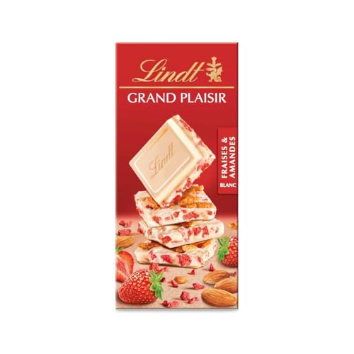 Lindt - Tablette GRAND PLAISIR Blanc Fraises et Amandes - Chocolat Blanc, 150g