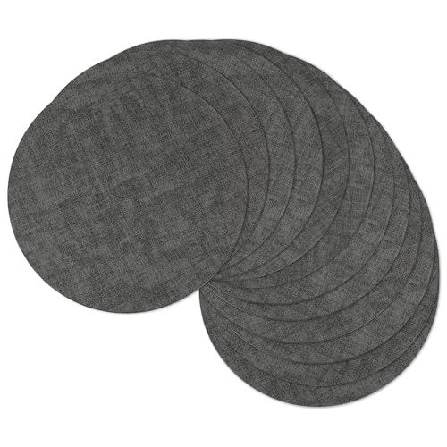 13" Round Placemats Set of 12, Reversible Faux Leather Wipeable Table Mats
