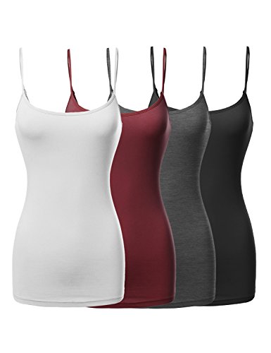 Made By Emma Basic Solid Long Length Adjustable Spaghetti Strap Tank Top Black/White/Charcoal/Darkburgundy L #TOP14