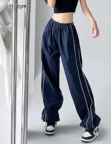 Himosyber Women's Parachute Pants Baggy Elasitc Waist Relaxed Y2K Track Pant Trousers (Navy-Xs) #TOP7