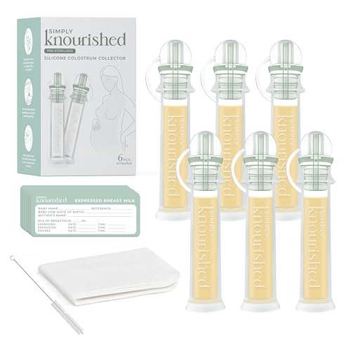 Image of SimplyKnourished Colostrum Collector Kit 5ml/6pcs, Leakproof, Reusable Standing Breast Milk Collector, Heat & Freezer Resistant, BPA-Free, with Cotton Cloth Wipe, Storage Case, Cleaning Brush