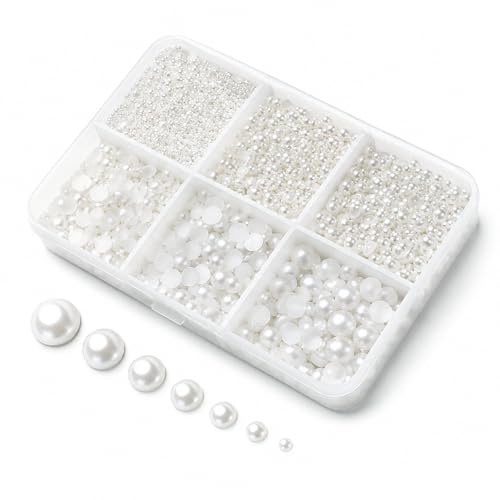 7600pcs 1.5/2/2.5/3/4/5mm White Pearl Half Round Flat Back Beads DIY Jewellery Making Crafting Necklaces Bracelets Earrings Rings Jewelry Making Supplies